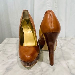 Guess brown leather heels.